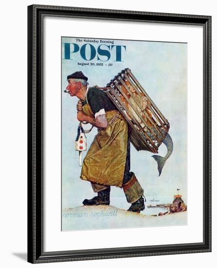 "Mermaid" or "Lobsterman" Saturday Evening Post Cover, August 20,1955-Norman Rockwell-Framed Giclee Print