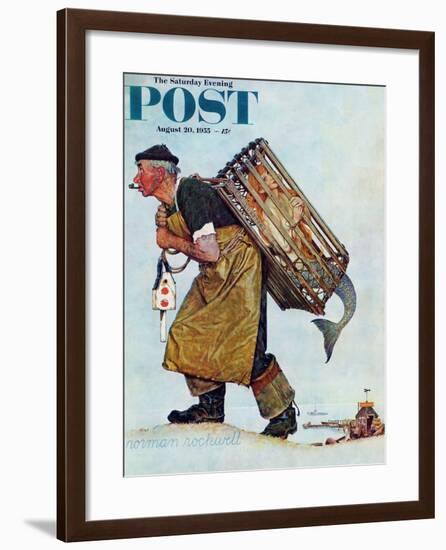 "Mermaid" or "Lobsterman" Saturday Evening Post Cover, August 20,1955-Norman Rockwell-Framed Giclee Print