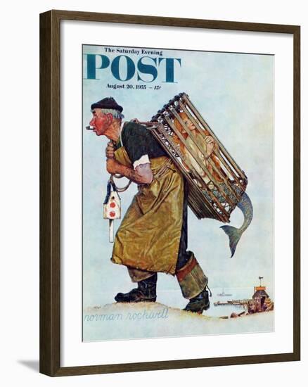 "Mermaid" or "Lobsterman" Saturday Evening Post Cover, August 20,1955-Norman Rockwell-Framed Giclee Print