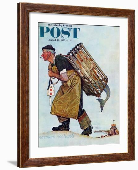 "Mermaid" or "Lobsterman" Saturday Evening Post Cover, August 20,1955-Norman Rockwell-Framed Giclee Print