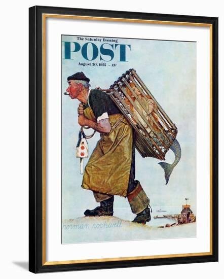 "Mermaid" or "Lobsterman" Saturday Evening Post Cover, August 20,1955-Norman Rockwell-Framed Giclee Print