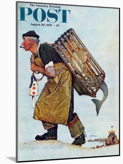 "Mermaid" or "Lobsterman" Saturday Evening Post Cover, August 20,1955-Norman Rockwell-Mounted Premium Giclee Print