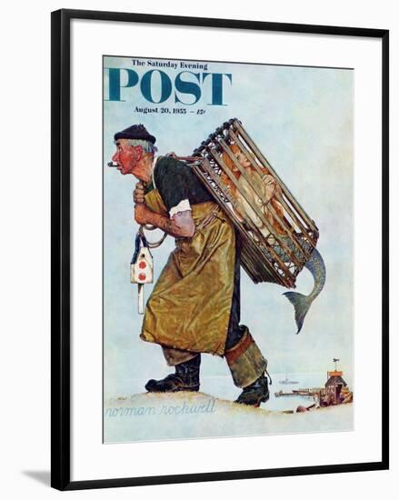 "Mermaid" or "Lobsterman" Saturday Evening Post Cover, August 20,1955-Norman Rockwell-Framed Giclee Print