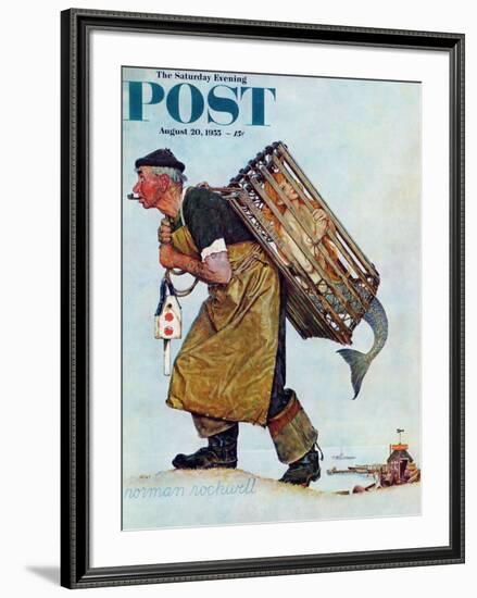 "Mermaid" or "Lobsterman" Saturday Evening Post Cover, August 20,1955-Norman Rockwell-Framed Giclee Print