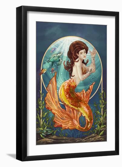 Mermaid (Orange Tail)-Lantern Press-Framed Art Print