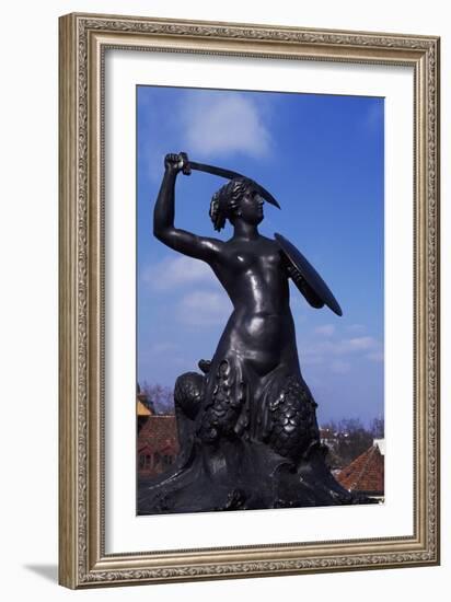 Mermaid Statue, Symbol of Warsaw Since 1855, Bronze Sculpture by Konstanty Hegel, Warsaw, Poland-null-Framed Giclee Print