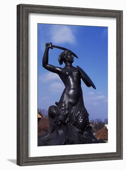 Mermaid Statue, Symbol of Warsaw Since 1855, Bronze Sculpture by Konstanty Hegel, Warsaw, Poland-null-Framed Giclee Print