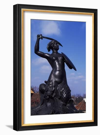 Mermaid Statue, Symbol of Warsaw Since 1855, Bronze Sculpture by Konstanty Hegel, Warsaw, Poland-null-Framed Giclee Print