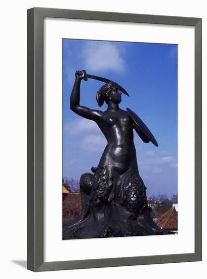 Mermaid Statue, Symbol of Warsaw Since 1855, Bronze Sculpture by Konstanty Hegel, Warsaw, Poland-null-Framed Giclee Print