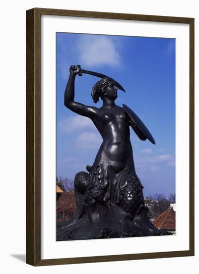 Mermaid Statue, Symbol of Warsaw Since 1855, Bronze Sculpture by Konstanty Hegel, Warsaw, Poland-null-Framed Giclee Print