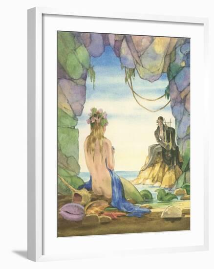 Mermaid Talking to Witch-null-Framed Art Print