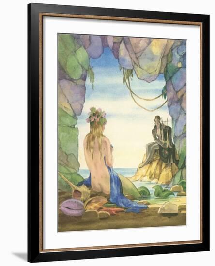 Mermaid Talking to Witch-null-Framed Art Print