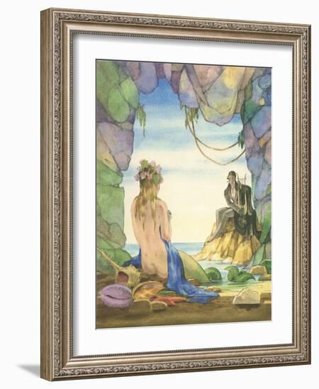 Mermaid Talking to Witch-null-Framed Art Print