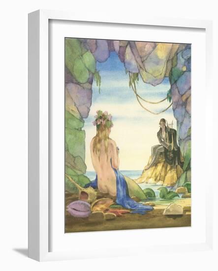 Mermaid Talking to Witch-null-Framed Art Print