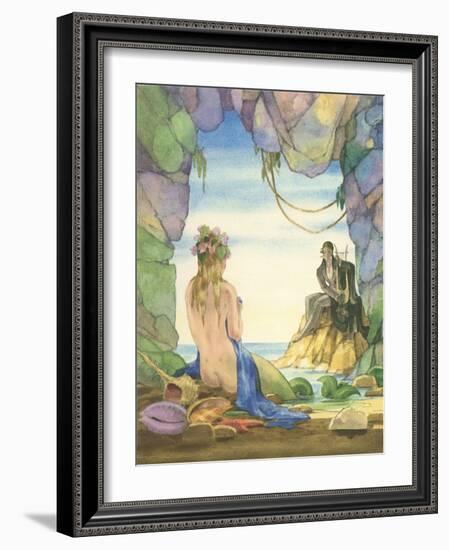 Mermaid Talking to Witch-null-Framed Art Print