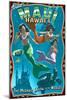 Mermaid Vintage Sign - Maui, Hawaii-Lantern Press-Mounted Art Print