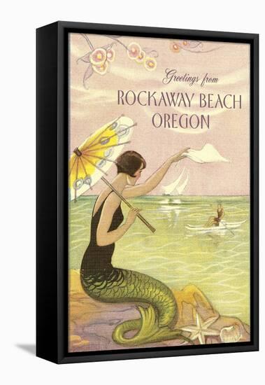 Mermaid Waving from Rockaway Beach, Oregon-null-Framed Stretched Canvas