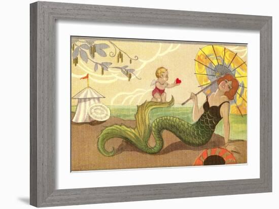 Mermaid with Cupid-null-Framed Art Print