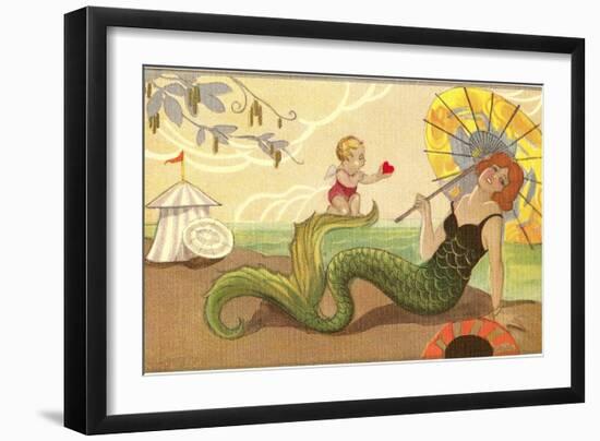 Mermaid with Cupid-null-Framed Art Print