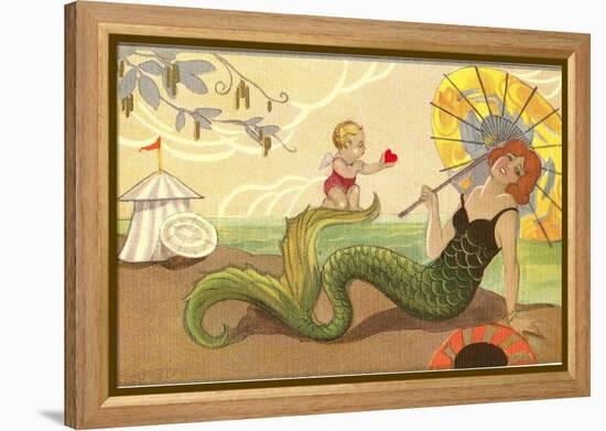 Mermaid with Cupid-null-Framed Stretched Canvas