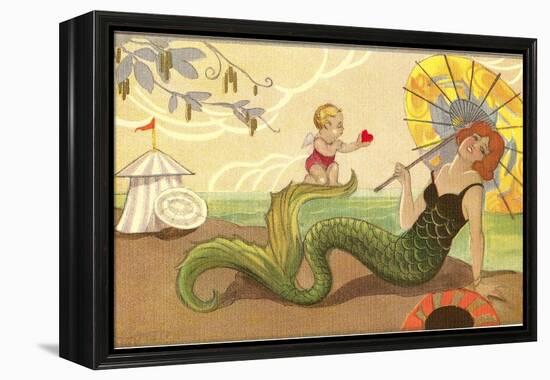 Mermaid with Cupid-null-Framed Stretched Canvas