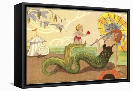 Mermaid with Cupid-null-Framed Stretched Canvas