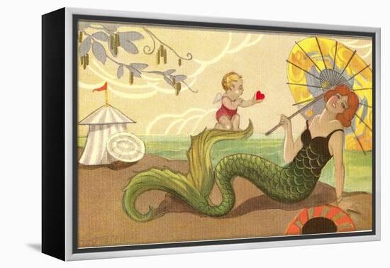 Mermaid with Cupid-null-Framed Stretched Canvas