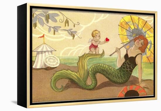 Mermaid with Cupid-null-Framed Stretched Canvas