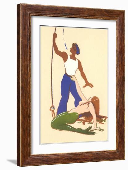 Mermaid with Fisherman-null-Framed Art Print