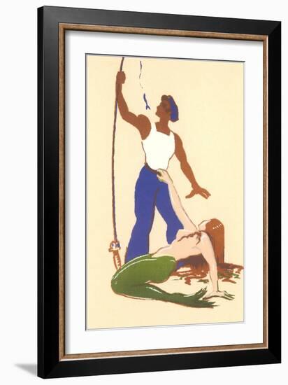 Mermaid with Fisherman-null-Framed Art Print
