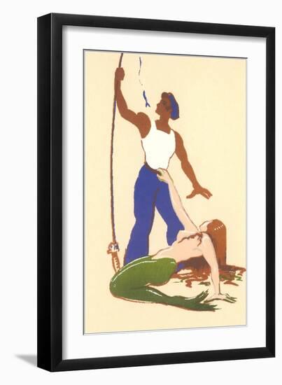 Mermaid with Fisherman-null-Framed Art Print