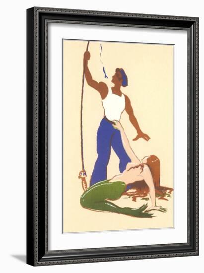 Mermaid with Fisherman-null-Framed Art Print