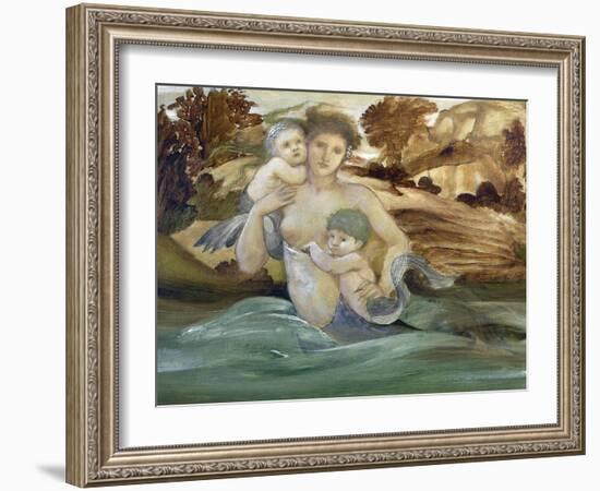 Mermaid With Her Offspring-Edward Burne-Jones-Framed Art Print