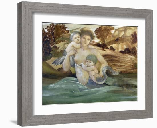 Mermaid With Her Offspring-Edward Burne-Jones-Framed Art Print