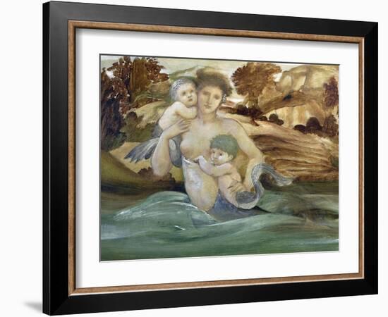 Mermaid With Her Offspring-Edward Burne-Jones-Framed Art Print