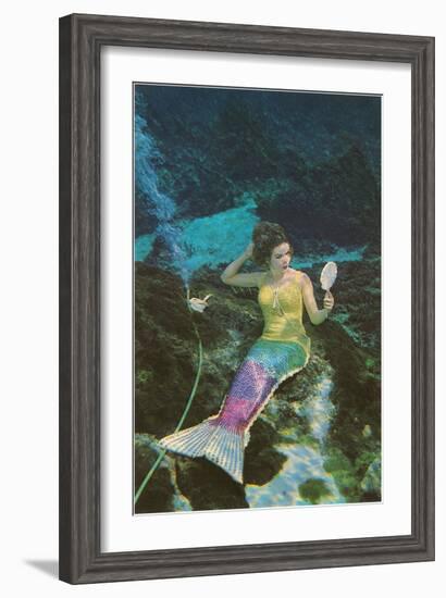 Mermaid with Mirror-null-Framed Art Print