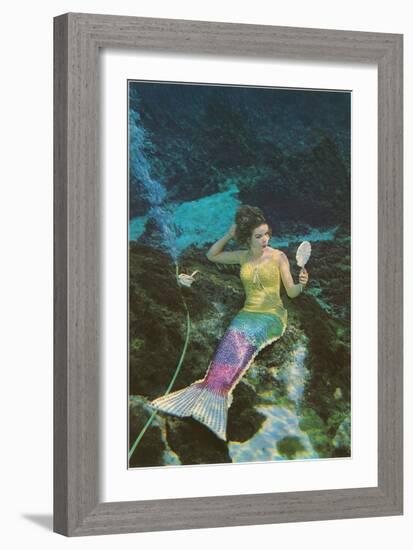 Mermaid with Mirror-null-Framed Art Print