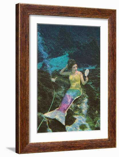 Mermaid with Mirror-null-Framed Art Print