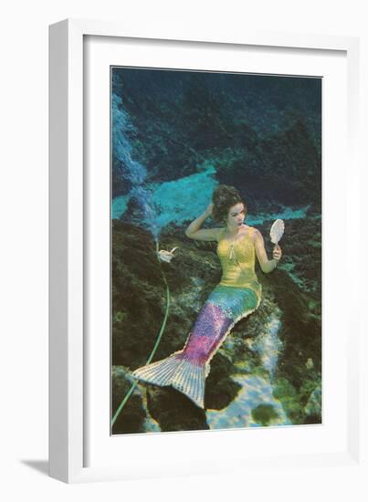 Mermaid with Mirror-null-Framed Art Print