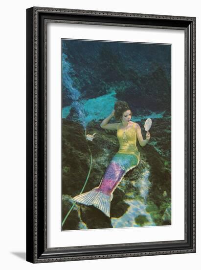 Mermaid with Mirror-null-Framed Art Print