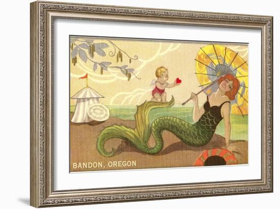 Mermaid with Parasol, Bandon, Oregon-null-Framed Art Print