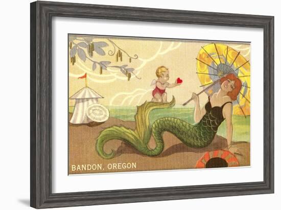 Mermaid with Parasol, Bandon, Oregon-null-Framed Art Print