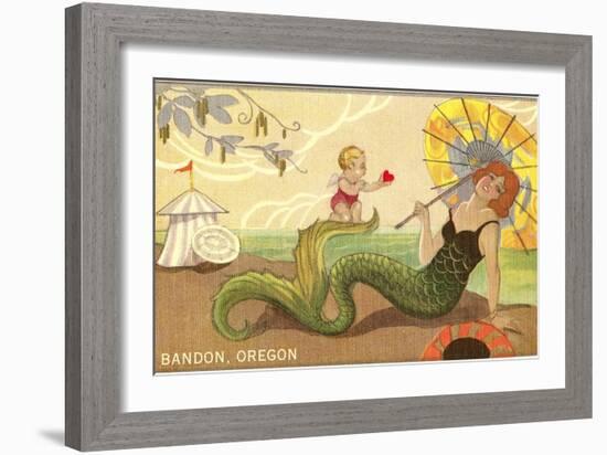 Mermaid with Parasol, Bandon, Oregon-null-Framed Art Print