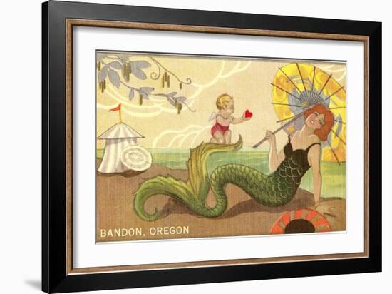 Mermaid with Parasol, Bandon, Oregon-null-Framed Art Print