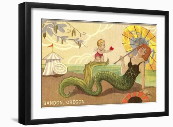 Mermaid with Parasol, Bandon, Oregon-null-Framed Art Print