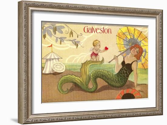 Mermaid with Parasol, Galveston, Texas-null-Framed Art Print