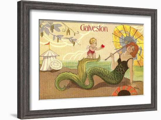 Mermaid with Parasol, Galveston, Texas-null-Framed Art Print