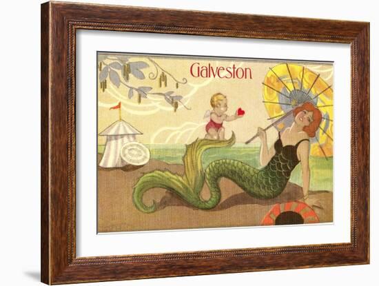 Mermaid with Parasol, Galveston, Texas--Framed Art Print