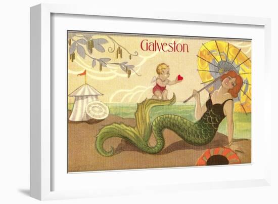 Mermaid with Parasol, Galveston, Texas-null-Framed Art Print