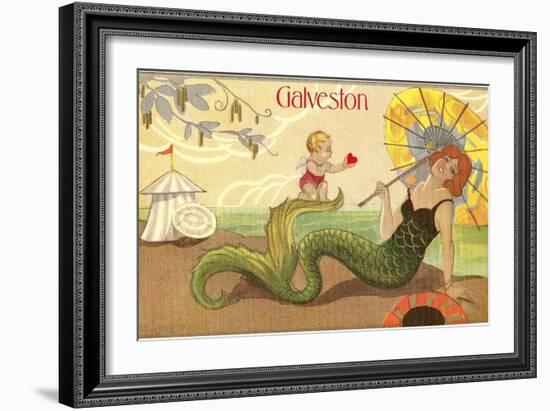 Mermaid with Parasol, Galveston, Texas-null-Framed Art Print